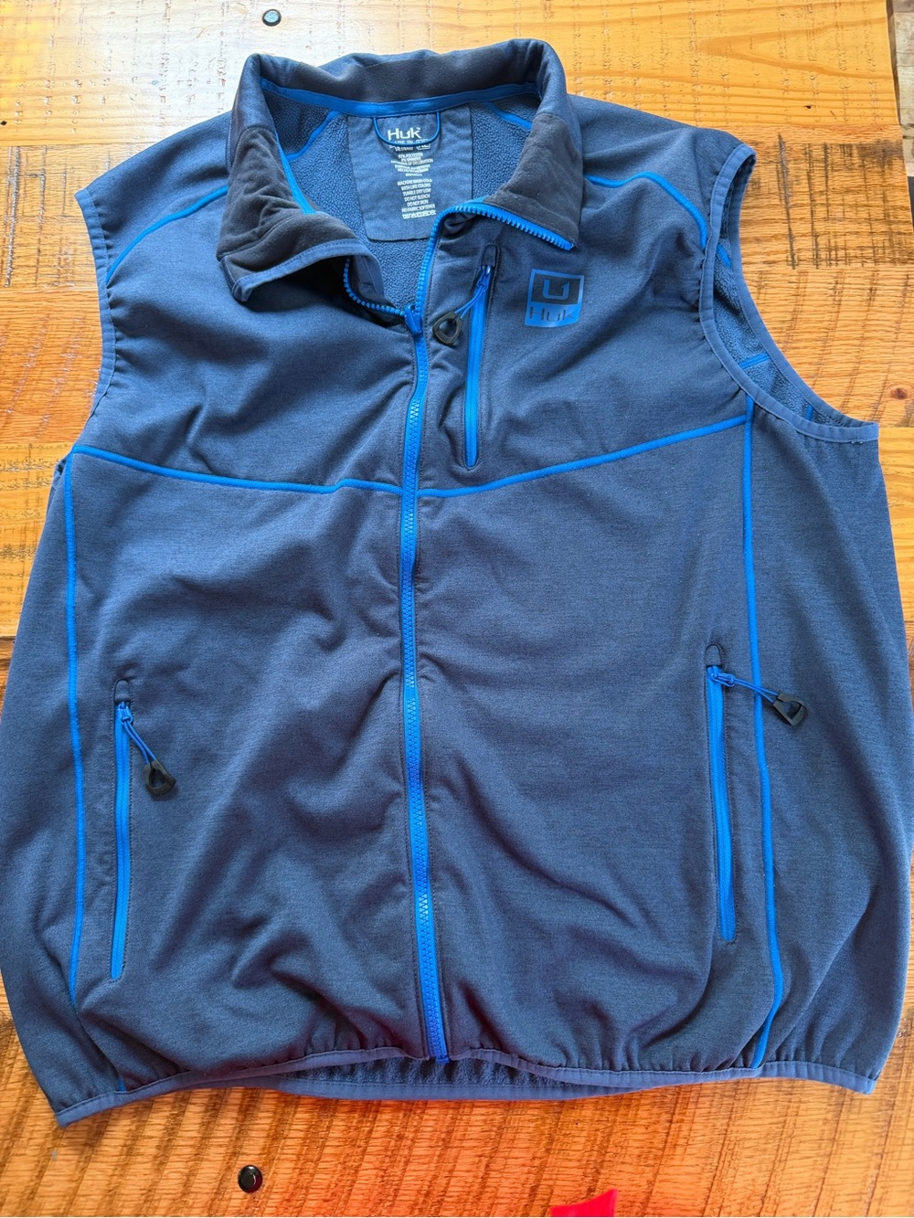 Huk Navy Blue Fleece Vest with Bright Blue Trim